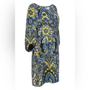 TRINA TURK SILK FLORAL DRESS SIZE 4 YELLOW AND BLUE LIGHTWEIGHT